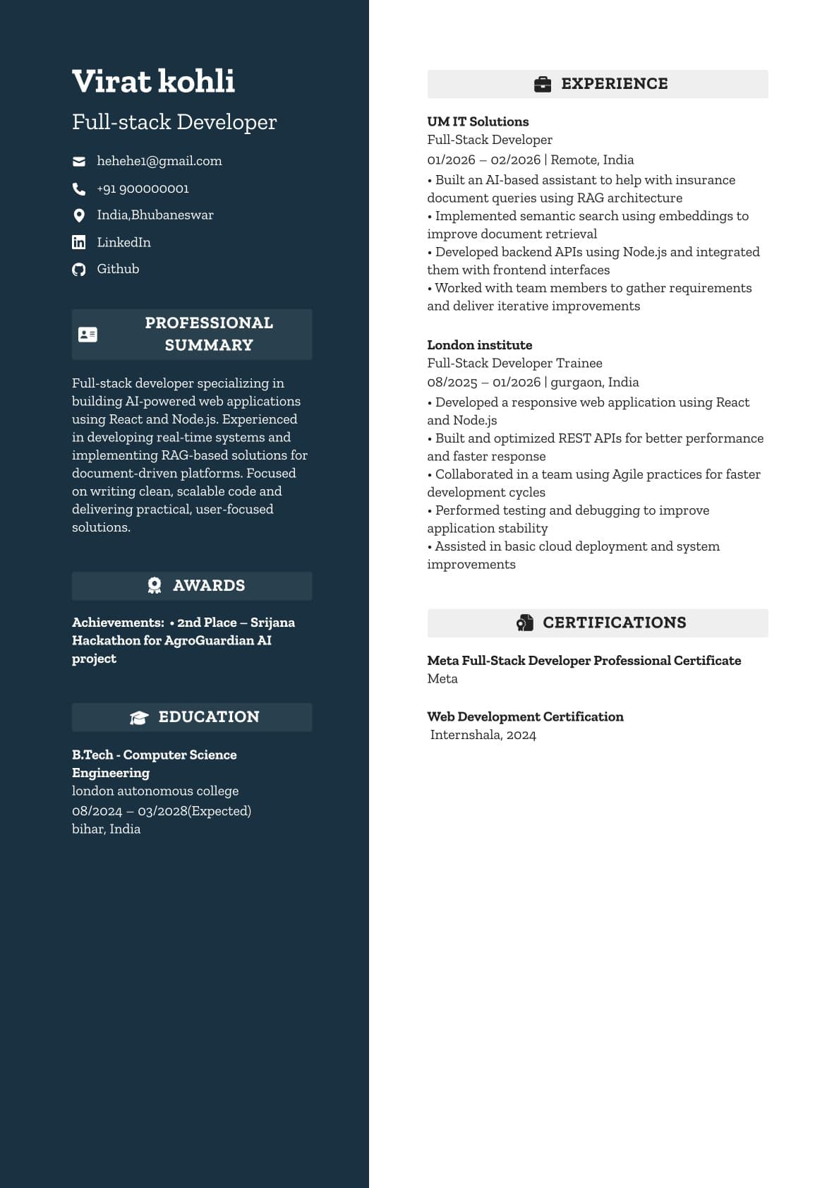 Grey Bar — Structured — ATS-friendly resume template preview
